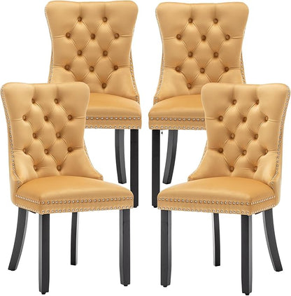 Mid Century Modern Dining Chair Set of 4 Velvet Upholstered Dining Accent Chair Farmhouse Dining Chairs with High Back and Nailhead Trim for Kitchen, Living Room, Bedroom (Gold)