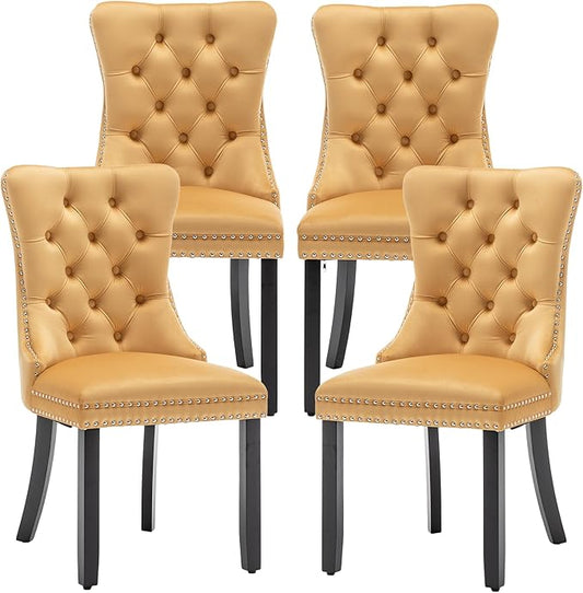 Mid Century Modern Dining Chair Set of 4 Velvet Upholstered Dining Accent Chair Farmhouse Dining Chairs with High Back and Nailhead Trim for Kitchen, Living Room, Bedroom (Gold)