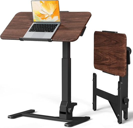 JOY worker Foldable Overbed Bedside Table, 180° Tiltable Mobile Standing Desk with Wheels, 31.5" Height Adjustable Rolling Laptop Desk for Home & Hospital Use, Easy Storage, Rustic Brown