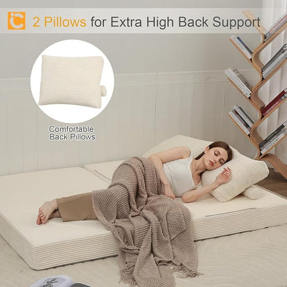 COMAX Futon Sofa Bed, Convertible Sofa Bed, Folding Boneless Couches | Boneless Couch for living room, 4‑in‑1 Fold Out Small Foldable Loveseat Floor Sleeper Mattress Lounge Space‑Saving, Beige