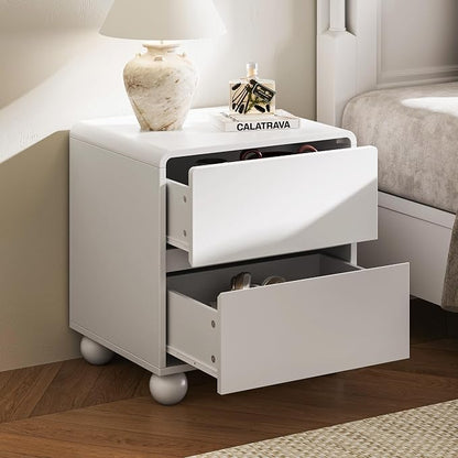 MAISONARIA Mid-Century 3-Piece Dresser Bedroom Set, 6 Drawer Dresser & 2 Drawer Nightstands with Curved Profile Design & Handle Free, Wood Chest of Drawers for Bedroom, Living Room, Hallway, White
