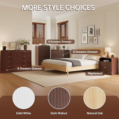 FURSUN Fluted 8 Drawers Dresser for Bedroom, 55" Wide Wooden Dresser with Metal Handle, Curved Profile Design, Modern Storage Organizer for Bedroom, Living Room, Hallway, Dark Walnut