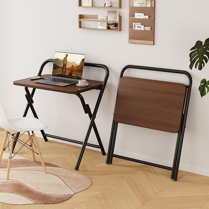 Folding Desk, Small Foldable Computer Desk, Small Table | No Assembly Required,Foldable,24 x 16 Inch,Dark Brown,Suitable for studying&working or dining