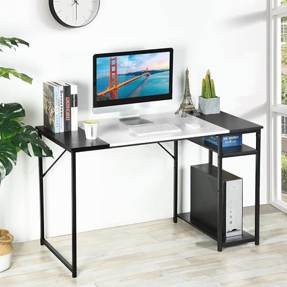 FurnitureR Computer Desk with Shelves for Small Spaces Simple Home Office Desk Study Writing Office Table Laptop PC Writing Desks (White, 55.1 Inch)