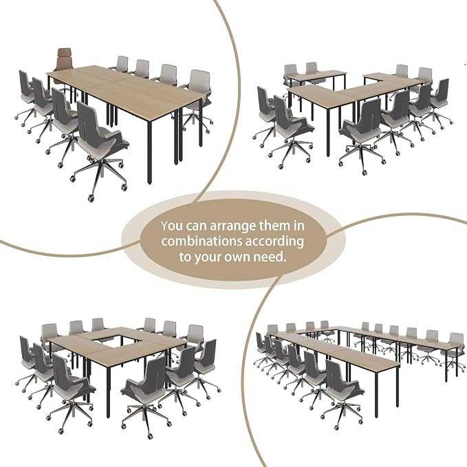 Bonzy Home Conference Tables 8ft Office Computer Desk for Meeting Room Study Writing Printer Podcast Table for 4-8 People Rustic Natural 2PCS 94.4"x23.6"x29.5"