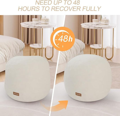 MeMoreCool Stuffed Round Pouf Ottoman Foot Rest, Floor Pouf Foot Stool with Soft Foam Chunk Filling, Small Round Ottoman Footstool Circle Footrest for Living Room, Beige
