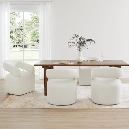 KISLOT Upholstered Dining Chairs Set of 1, Modern Rolling Dining Chairs with Hidden Casters, Arm Kitchen Chairs with Linen Look Fabric, Padded Barrel Chairs for Dining Room, Kitchen, Bedroom, Ivory