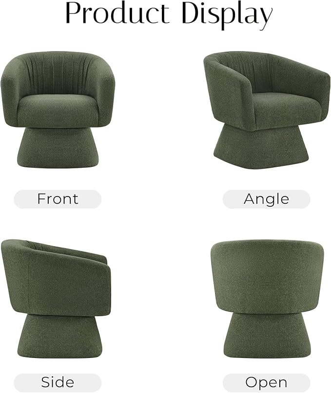 Zerel's Home Swivel Accent Chair with Ottoman, Upholstered Barrel Accent Chair, Modern Accent Chair with Pleated Backrest and Arms, Boucle Armchair for Living Room Bedroom, Green