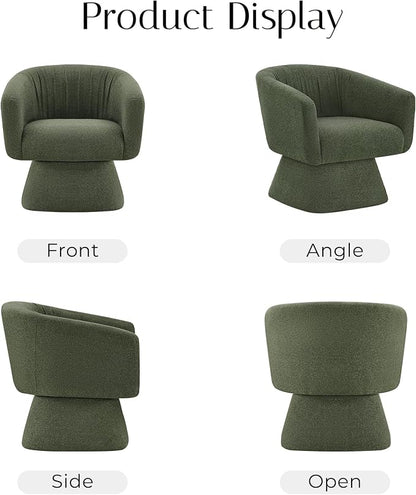 Zerel's Home Swivel Accent Chair with Ottoman, Upholstered Barrel Accent Chair, Modern Accent Chair with Pleated Backrest and Arms, Boucle Armchair for Living Room Bedroom, Green