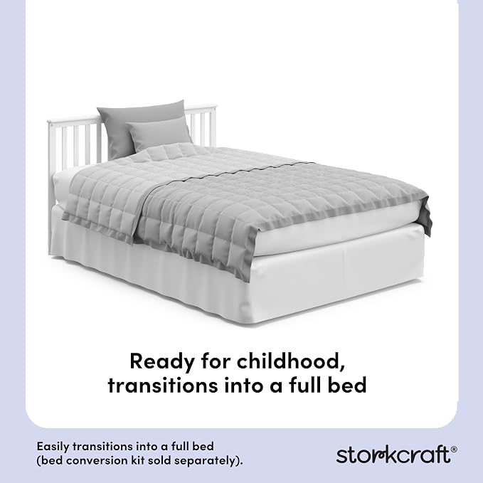 STORKCRAFT Hillcrest 4-in-1 Convertible Crib (White) - Converts to Daybed, Toddler Bed, and Full-Size Bed, Fits Standard Full-Size Crib Mattress, Adjustable Mattress Support Base