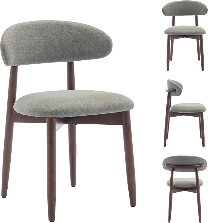 COLAMY Mid-Century Modern Wooden Dining Chair Set of 6, Indoor Upholstered Kitchen Chairs with 2.6" Cozy Padded Seat, Walnut Finish Side Dining Chair, [Green]