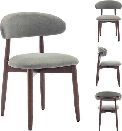 COLAMY Mid-Century Modern Wooden Dining Chair Set of 4, Indoor Upholstered Kitchen Chairs with 2.6" Cozy Padded Seat, Walnut Finish Side Dining Chair, [Green]