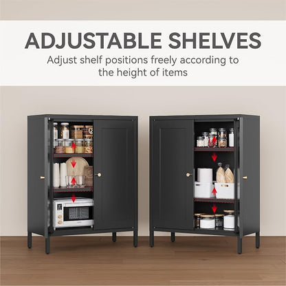 Metal Bathroom Cabinet, Small Floor Storage Cabinet, Freestanding Sideboard with 2 Adjustable Shelves for Living Room, Dining Room
