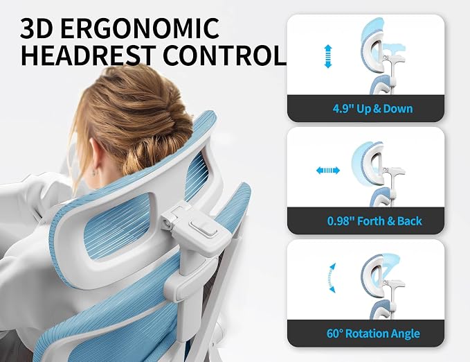 Ergonomic Office Chair - Mesh Desk Chair with Adjustable Lumbar Support High Back Computer Gaming Chairs - Big and Tall Office Chairs Adults, Comfortable for Long Hours, Sky Blue