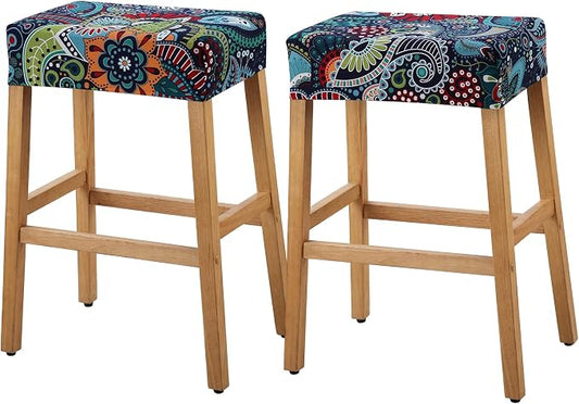 YISUN Stool Covers Rectangle - 2 Pack Stretch Waterproof Saddle Seat Cover Counter Bar Stools Bar Chairs Covers Kitchen Island Chairs Cushion Protector (2, F-deep Blue)