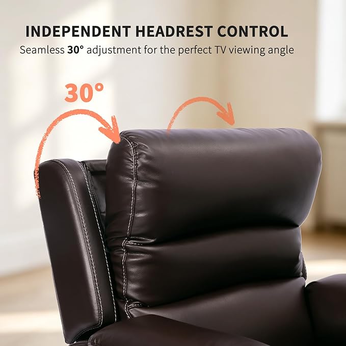 EONIX Power Zero Wall Hugger Power Recliner Chair for Small Space RV Living Room,Power Recliner with Massage and Heat, USB & USB-C Charging Ports, SXXY003992, Dark Brown