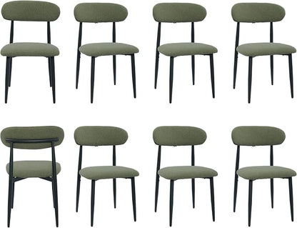 FREKEN Modern Upholstered Dining Chairs Set of 8, Mid-Century Metal Frame Linen Fabric Side Chair for Kitchen Dining Room, 350lbs Capacity, Green