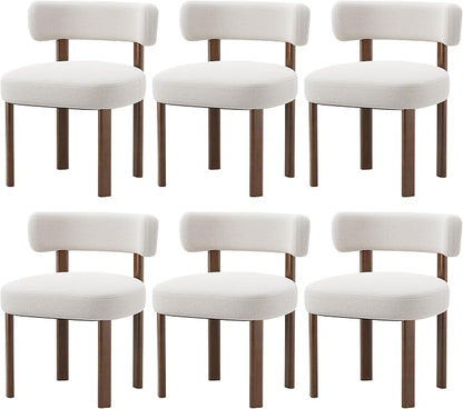 Wooden Dining Chairs Set of 6, Upholstered Kitchen Chairs with Solid Wood Legs, Mid Century Dining Room Chair with Ergonomic Curved Backrest for Kitchen Dining Vanity, Beige