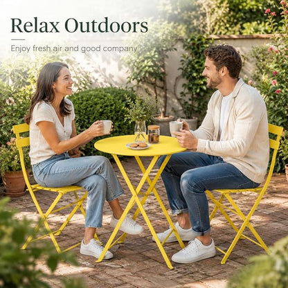 Small 3 Piece Patio Set, Bistro Table and Chairs Set of 2, Outdoor Folding Coffee Table, Outdoor Patio Furniture Set for Balcony, Yard, Garden, Yellow (Yellow)