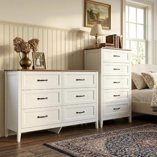 Gizoon 2-Piece Bedroom Furniture Set – Includes 5 Drawer Dresser and 6 Drawer Dresser, Chest of Drawers, Bedroom Set, Grate Gift for Yourself and Your Loved Ones, Ideal for Any Bedroom, Living Room