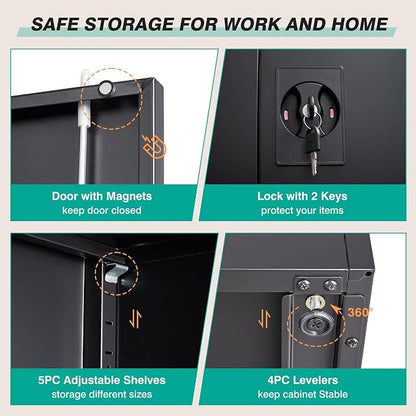 SISESOL Wide & Deep Metal Storage Cabinet with Lock & 5 Shelves,72" Black Garage Storage Cabinet with Locking Doors,Lockable Cabinets for Home,Office,Garage,Shop,Basement 72x36x18