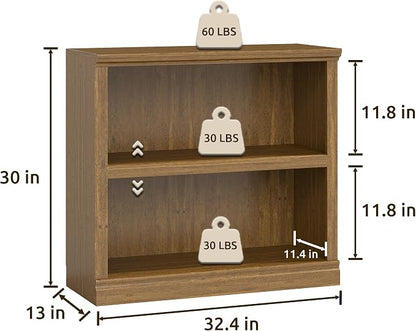 Bevfint Bookcase, 2 Tiers S Bookshelf Open Storage Organization, Floor Standing Indoor Furniture Book Case for Library Office Living Room Bedroom, Vintage Oak - 2 Tier