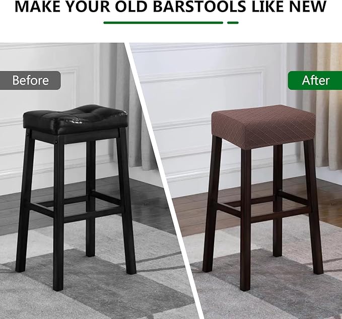 YISUN Stool Covers Rectangle - 2 Pack Stretch Waterproof Saddle Seat Cover Counter Bar Stools Bar Chairs Covers Kitchen Island Chairs Cushion Protector