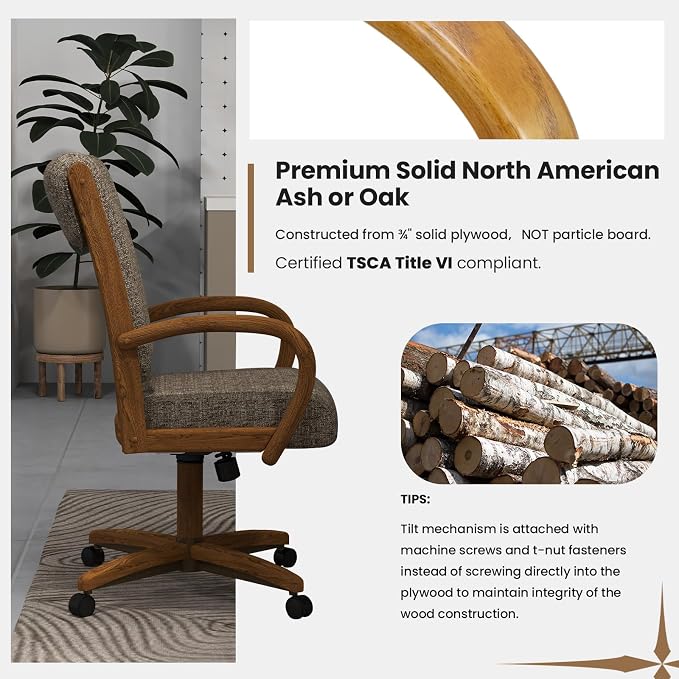 Chromcraft Swivel Tilt Chairs, Classic Wooden Frame Metal Pedestal Base Chairs with Wheels for Kitchen