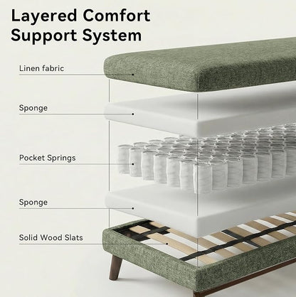 Kingfun 65.2" W Loveseat Sofa, Mid Century Modern Decor Love Seat Couches for Living Room, Button Tufted Upholstered Furniture, Solid & Easy to Install Small Couch for Bedroom Office Apartment, Green