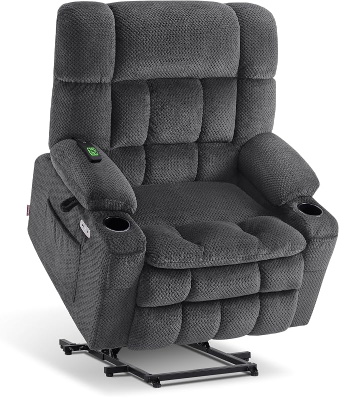 MCombo Extra Wide Dual Motor Power Lift Recliner Chair for Elderly, Zero Gravity Lift Chair with Heat and Massage, Infinite Position Recliners, USB Ports, Fabric R7897 (Dark Gray, Medium-Wide)