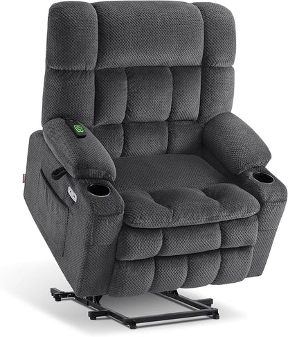 MCombo Extra Wide Dual Motor Power Lift Recliner Chair for Elderly, Zero Gravity Lift Chair with Heat and Massage, Infinite Position Recliners, USB Ports, Fabric R7897 (Dark Gray, Medium-Wide)
