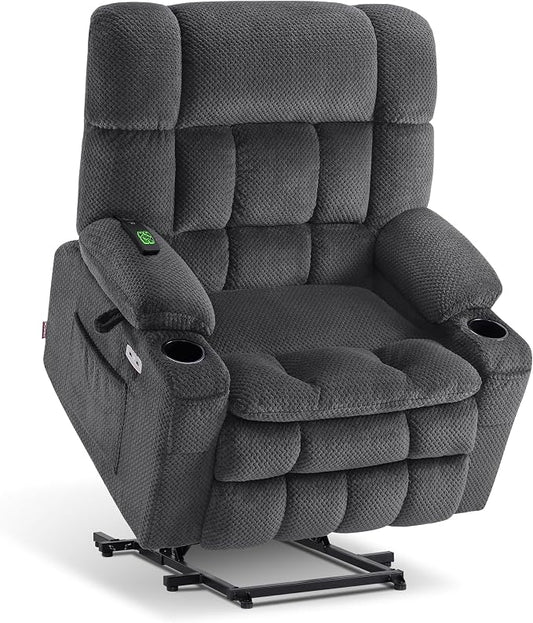 MCombo Extra Wide Dual Motor Power Lift Recliner Chair for Elderly, Zero Gravity Lift Chair with Heat and Massage, Infinite Position Recliners, USB Ports, Fabric R7897 (Dark Gray, Medium-Wide)