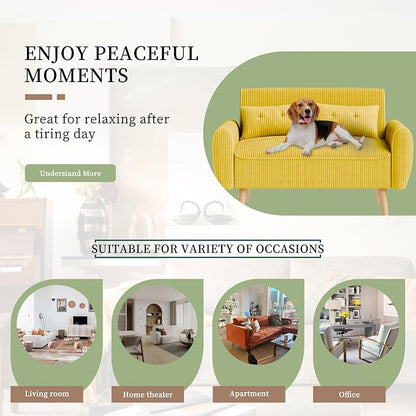 Vongrasig 48" Small Modern Loveseat Sofa, Mid Century Soft Corduroy Fabric 2-Seat Sofa Couch Tufted Love Seat with Back Cushions and Tapered Legs for Living Room, Bedroom and Small Space (Yellow)