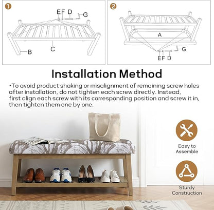 Entryway Bench with Cushion, Upholstered Shoe Rack Bench with Solid Wood Shelf, 44" End of Bed Bench for Bedroom, Chenille Fabric Storage Bench for Entryway, Hallway, Living Room (Textured Brown)