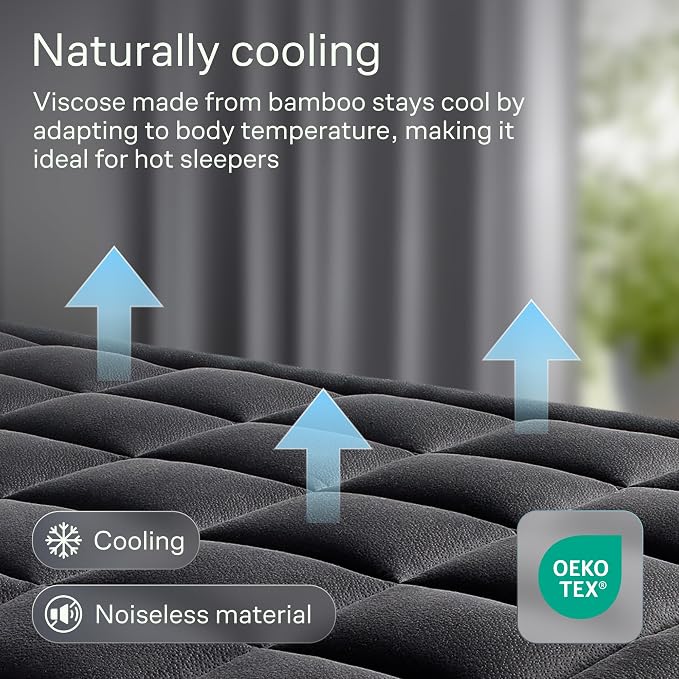 Niagara Sleep Solution Ultra Soft California King Size Mattress Topper - Rayon Derived from Bamboo Pillow Top Mattress Pad for Back Pain Relief - Naturally Cooling for Hot Sleepers, Black