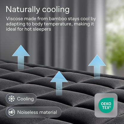 Niagara Sleep Solution Ultra Soft Twin Size Mattress Topper - Rayon Derived from Bamboo Pillow Top Mattress Pad for Back Pain Relief - Naturally Cooling for Hot Sleepers, Black