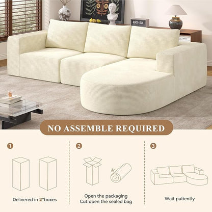 L-Shaped Boneless Couch,104" Couches for Living Room with Curved Chaise,Modular Sectional Sofa with Deep Seat,Modern Cozy Cloud Compression Sofas,No Assembly Required(Beige) 1PCS