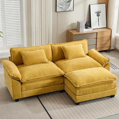 Oprisen 86" Modular Sectional Sofa, Comfy Cloud Couch Sectional Sofa with Ottoman, Chenille Sofa Sleeper Deep Seat Sofa with Throw Pillows for Living Room (Yellow, 86"- L Shape)