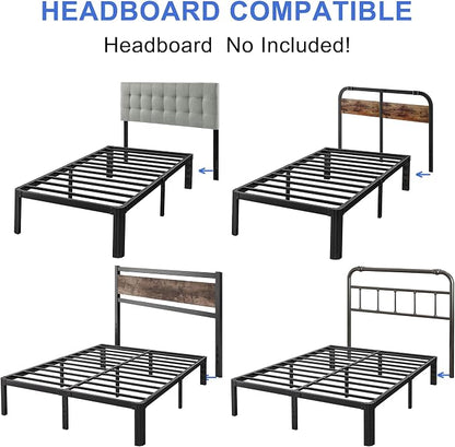 14 Inch High Platform Twin XL Bed Frames No Box Spring Needed, Metal Twin XL Bed Frame, Noise Free, Easy Assembly, Heavy Duty, Black