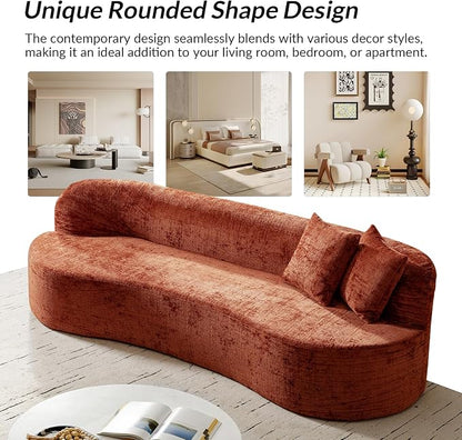 95" Modern Curved Compressed Sofa, All-Foam 3-Seater Cloud Couch with 2 Pillows, No Assembly Required Boneless Sofas for Living Room, Orange