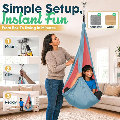 Sensory Swing for Kids Indoor Outdoor - Calming Cocoon Therapy Swing, Holds 300lbs - Hug-Like Sensory Hammock with 360° Swivel Hardware for Autism, ADHD, SPD Support