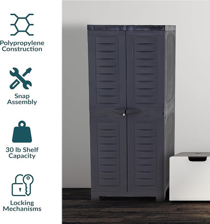 Sunnydaze 48" H Resin Garage Storage Cabinet - Garage Cabinet - Freestanding Utility Storage for Laundry Room, Office, Basement - Charcoal