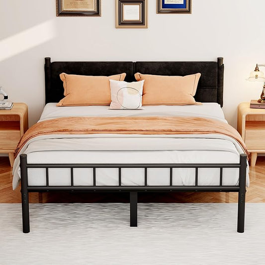Metal Bed Frame,14Inch Full Bed Frame with Headboard,Heavy Duty Sturdy Mattress Foundation,Easy Assembly,No Box Spring Needed,Black Full Size