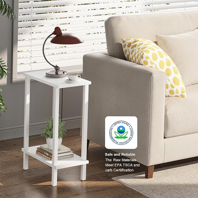 TUTOTAK Small Side Table, Narrow End Table, Set of 2, Skinny Sofa Table, Slim Nightstand, Couch Table, Living Room, Bed Room, White TB01BW0622