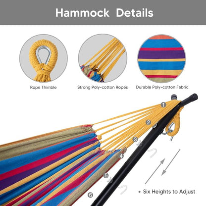 SUNCREAT 2-in-1 Convertible Backyard Fabric Hammock with Stand, Large Hammocks for Outside, Patented, Rainbow