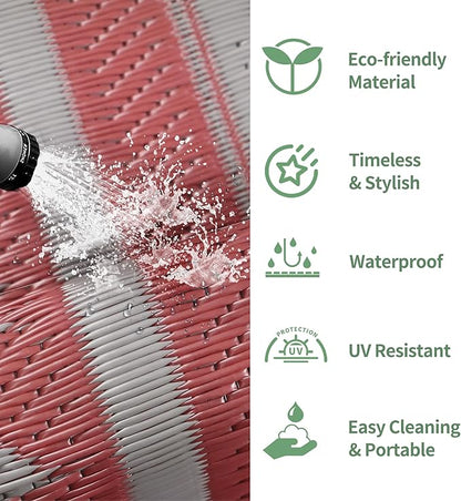 GENIMO Outdoor Rug for Patio Clearance - 6x9 ft Waterproof Plastic Camping Rugs, Reversible Outside Rv Mat Carpet for Porch, Deck, Picnic, Balcony, Beach, Backyard, Red Grey