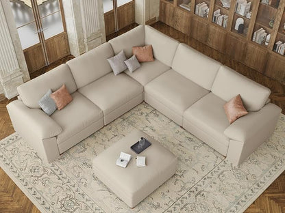 EASE MOOSE Oversized Modular Sectional Couch with Ottoman, Faux Leather Sectional Sofa with Deep Seat, Scratch Resistant Faux Leather Material, Extra Large L Shaped Couch,Beige