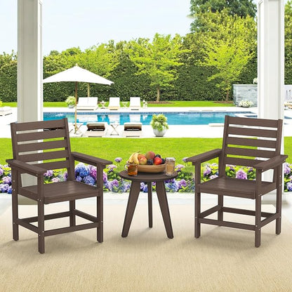 Patio Dining Chairs Set of 2, HDPS Weather Resistant Outdoor Chairs with Armrest, Heavy Duty 300LBS Support Patio Chairs for Backyard Deck Porch Balcony, Dark Brown