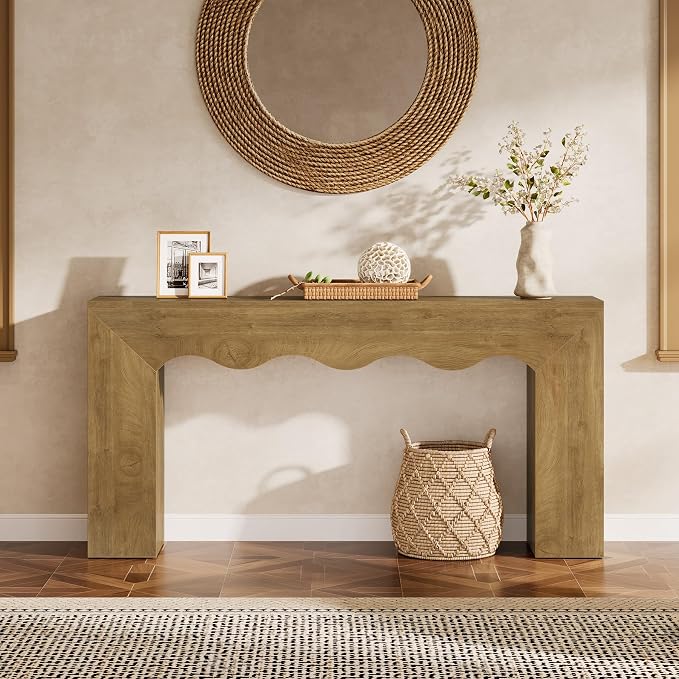 Tribesigns 63" Farmhouse Console Table, Wooden Couch Table Behind Sofa with Storage, Long Entryway Sofa Station, Narrow Console Stand with Base, Hallway Stand for Entryway (1, Light Brown)