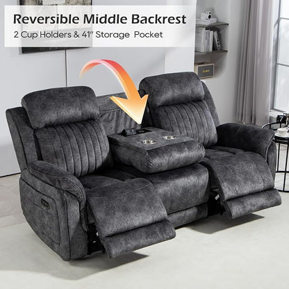 Zero Gravity Power Reclining Sofa with Adjustable Headrest, Electric Reclining Couch with Wireless Charge, USB Ports, Power Loveseat Recliner Sofa for Living Room (Grey-Sofa)